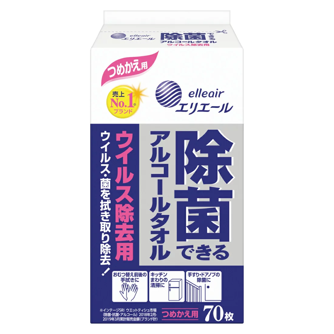 エリエール　除菌できるアルコールタオル　ウイルス除去用　詰替用　７０枚入り