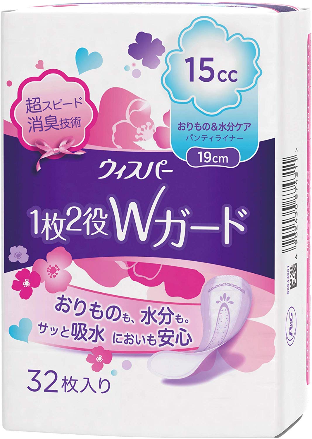 ウィスパー　１枚２役Ｗガード　１５ｃｃ　おりもの＆水分ケア