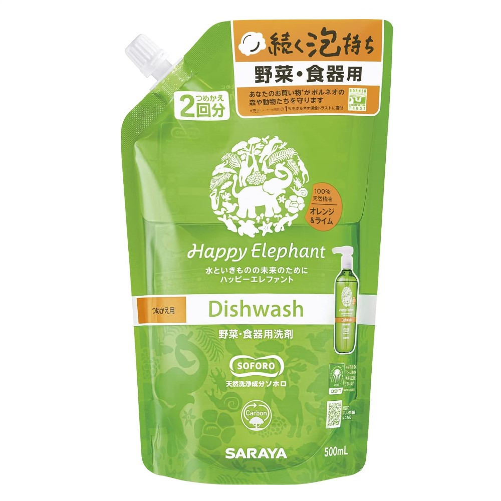 ハッピーエレファント　野菜・食器用洗剤　オレンジ＆ライムの香り　つめかえ用　５００ｍＬ