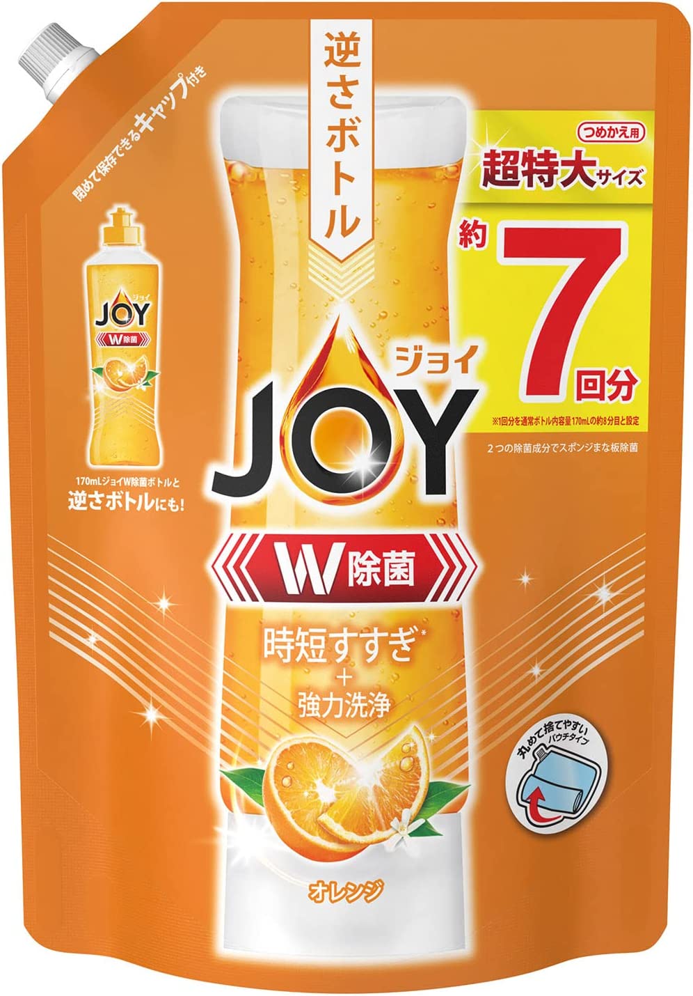 ＪＯＹ　ジョイ　Ｗ除菌　食器用洗剤　オレンジ　つめかえ用　超特大サイズ　９１０ｍＬ