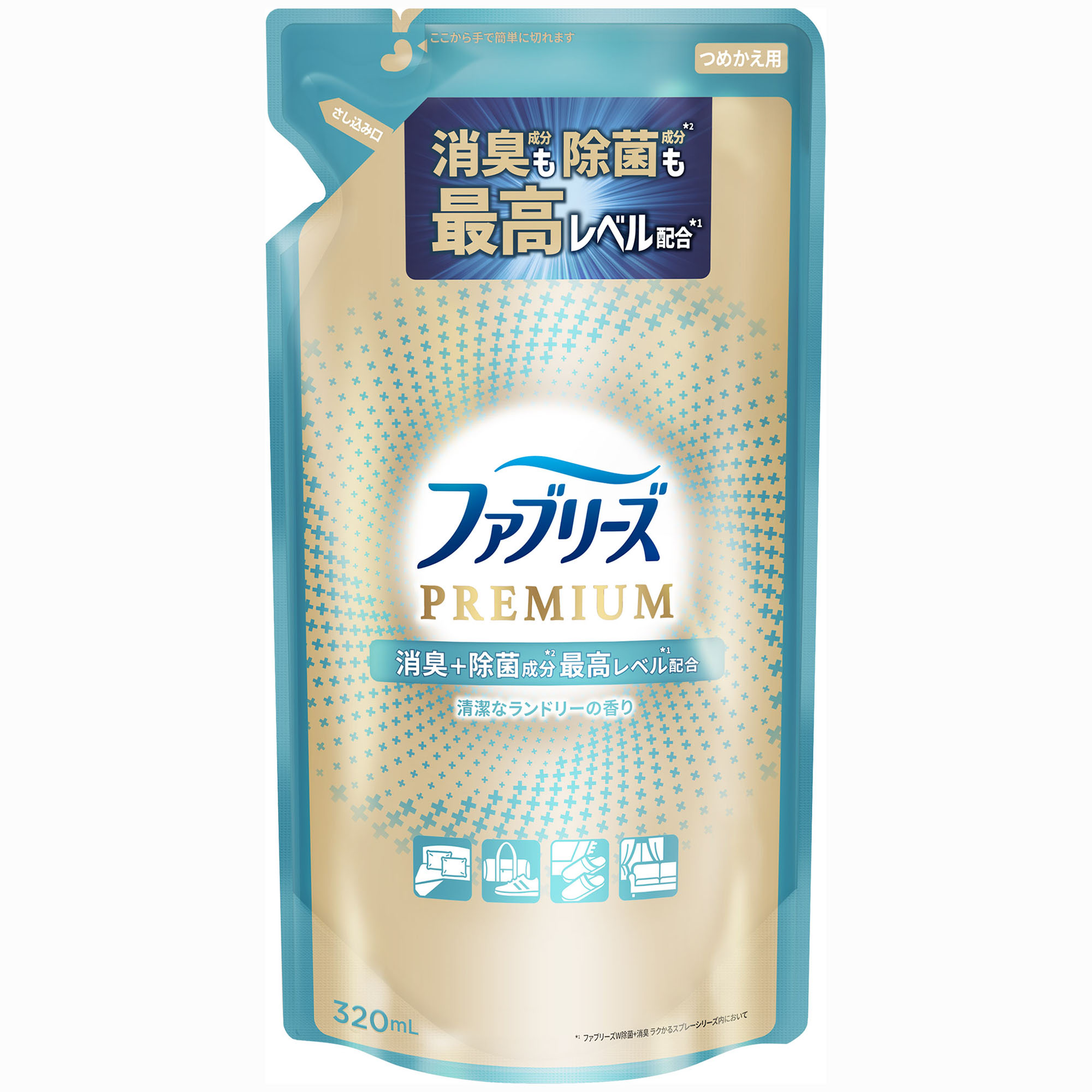 ファブリーズ　Ｗ除菌＋消臭　ＰＲＥＭＩＵＭ　清潔なランドリーの香り　つめかえ用　３２０ｍＬ